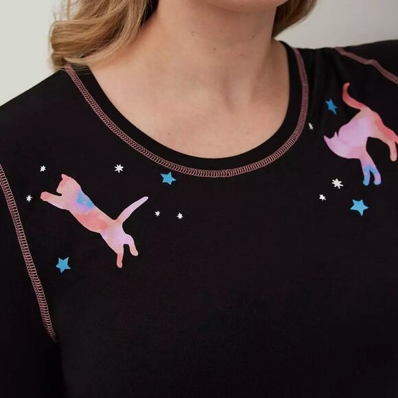 Torrid 1 (1X 14/16) Galaxy Space Kitty Cat Stars Super Soft Pajama Sleep T Shirt - Picture 2 of 4